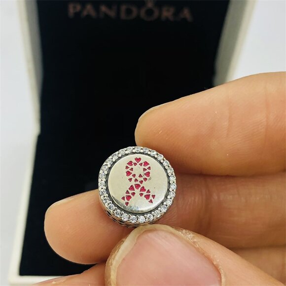 ✨🔥Pandora Breast Cancer Ribbon of Strength Dangle Charm Hope Bead Pendant - Picture 2 of 6